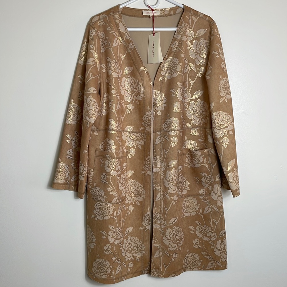 Solitaire Tan Coat with Gold Floral Jacquard